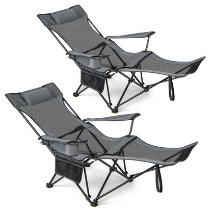 Camping Lounge Chair with Detachable Footrest-Grey