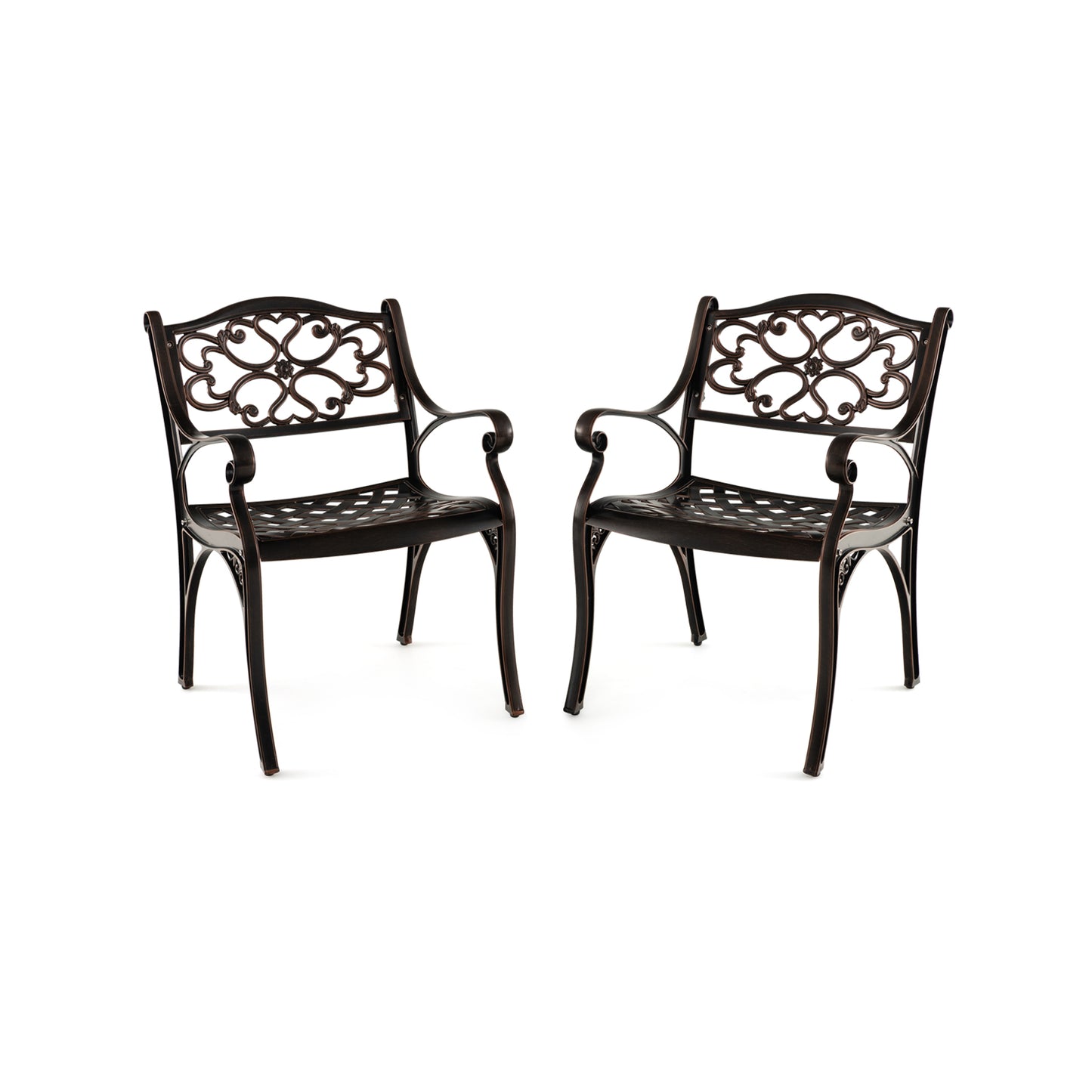 Cast Aluminum Patio Chairs Set of 2 with Armrests and Curved Seats-B
