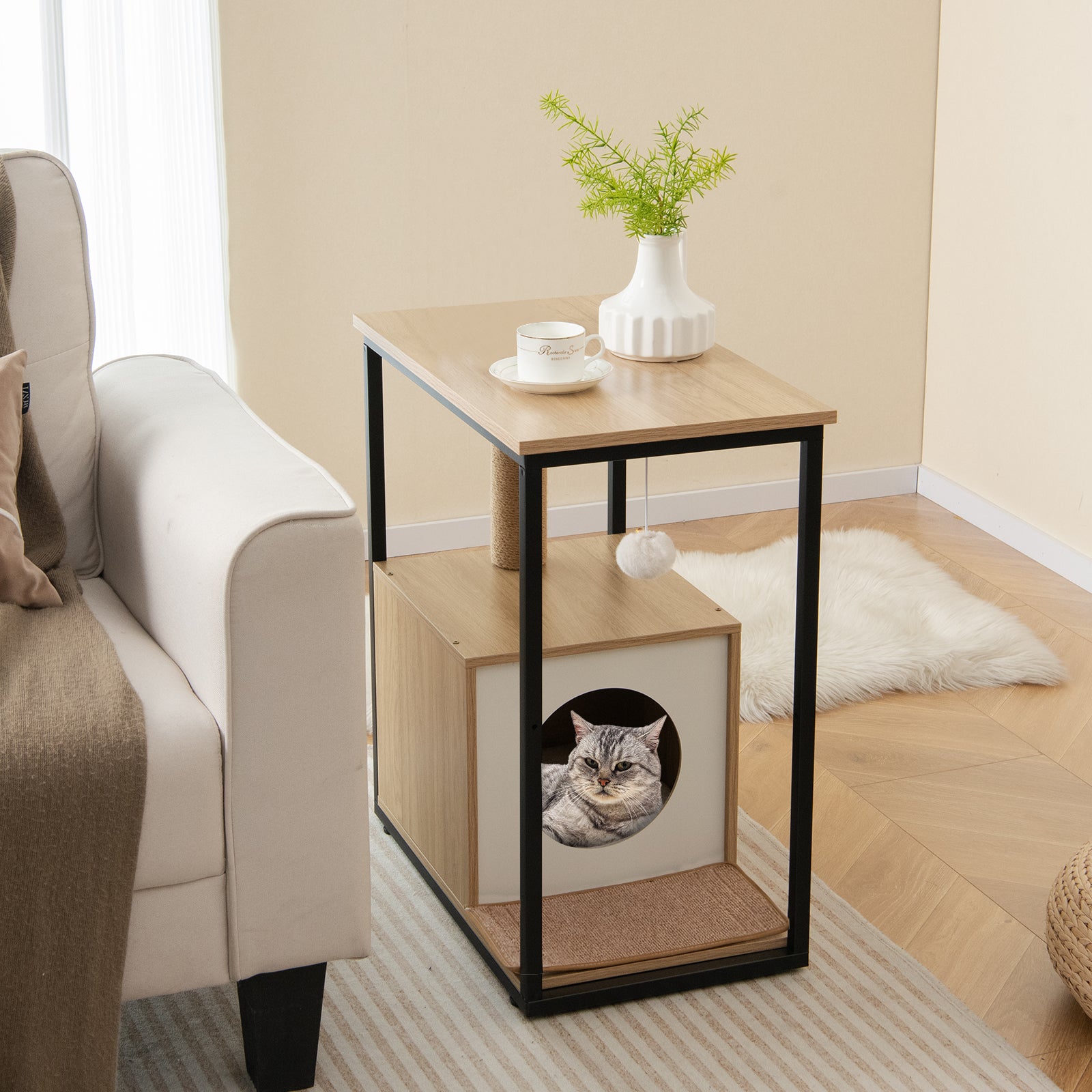 Cat Scratch Table Cat Furniture End Table Cat House with Scratching Post-Natural – GardenArch