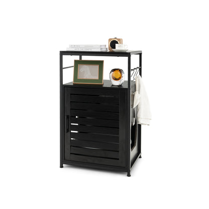 Cat Litter Box Enclosure with Louvered Door and 3 Shelves-Black