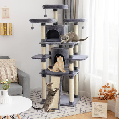 Cat Tree Condo wth Scratching Poles and Board-Grey