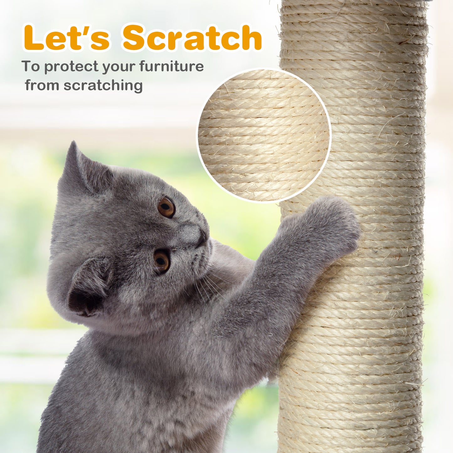 Cat Tree Condo wth Scratching Poles and Board-Grey