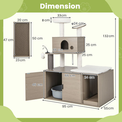Cat Tree with Litter Box Enclosure-Grey