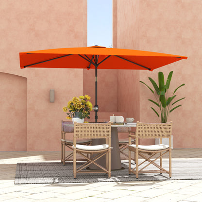 Outsunny 3x2m Patio Parasol Garden Umbrellas Canopy with Aluminium Tilt Crank Rectangular Sun Shade Steel, Orange