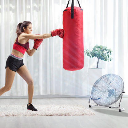 HOMCOM 20" Chrome Metal Floor Standing Fan with Tilting, High Velocity, 3 Speed, Portable Gym Fan for Home Office, Silver