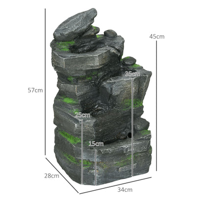 Outsunny Garden Water Feature with LED Lights - Dark Grey