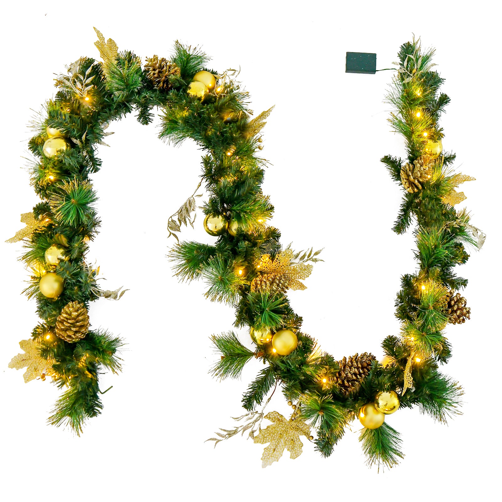 Pre-Lit Artificial Christmas Garland with LED Lights and Golden Berries
