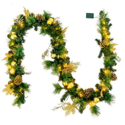 Pre-Lit Artificial Christmas Garland with LED Lights and Golden Berries