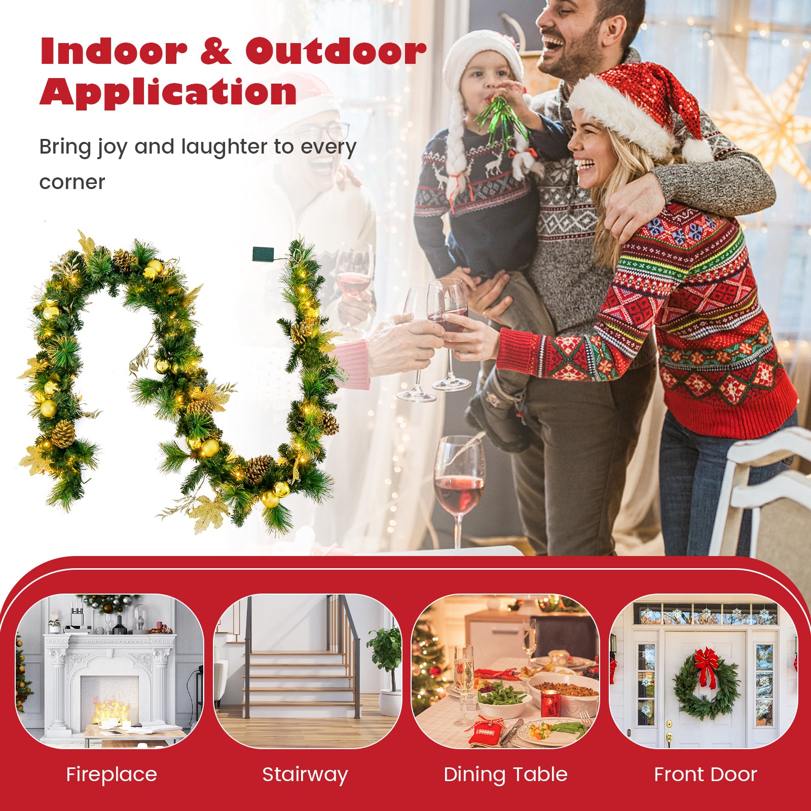Pre-Lit Artificial Christmas Garland with LED Lights and Golden Berries