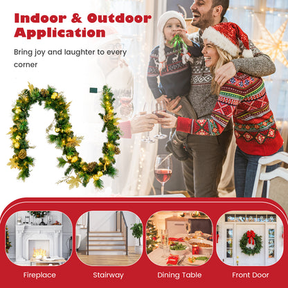 Pre-Lit Artificial Christmas Garland with LED Lights and Golden Berries