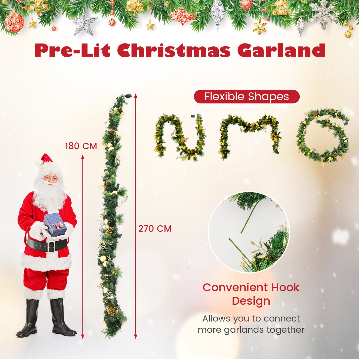 Pre-Lit Artificial Christmas Garland with LED Lights and Golden Berries
