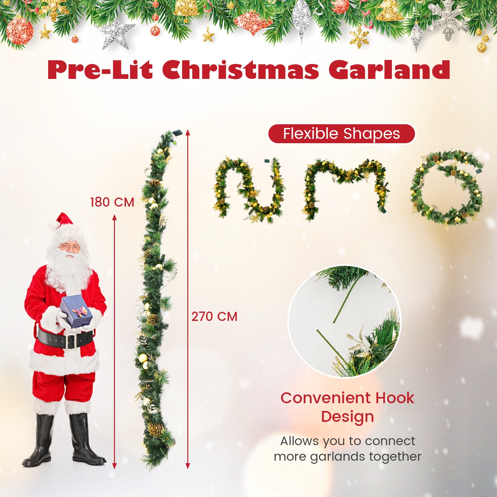 Pre-Lit Artificial Christmas Garland with LED Lights and Golden Berries