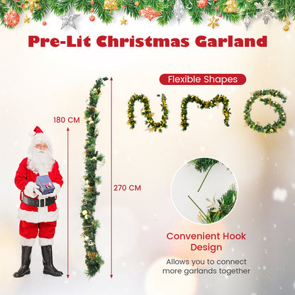 Pre-Lit Artificial Christmas Garland with LED Lights and Golden Berries