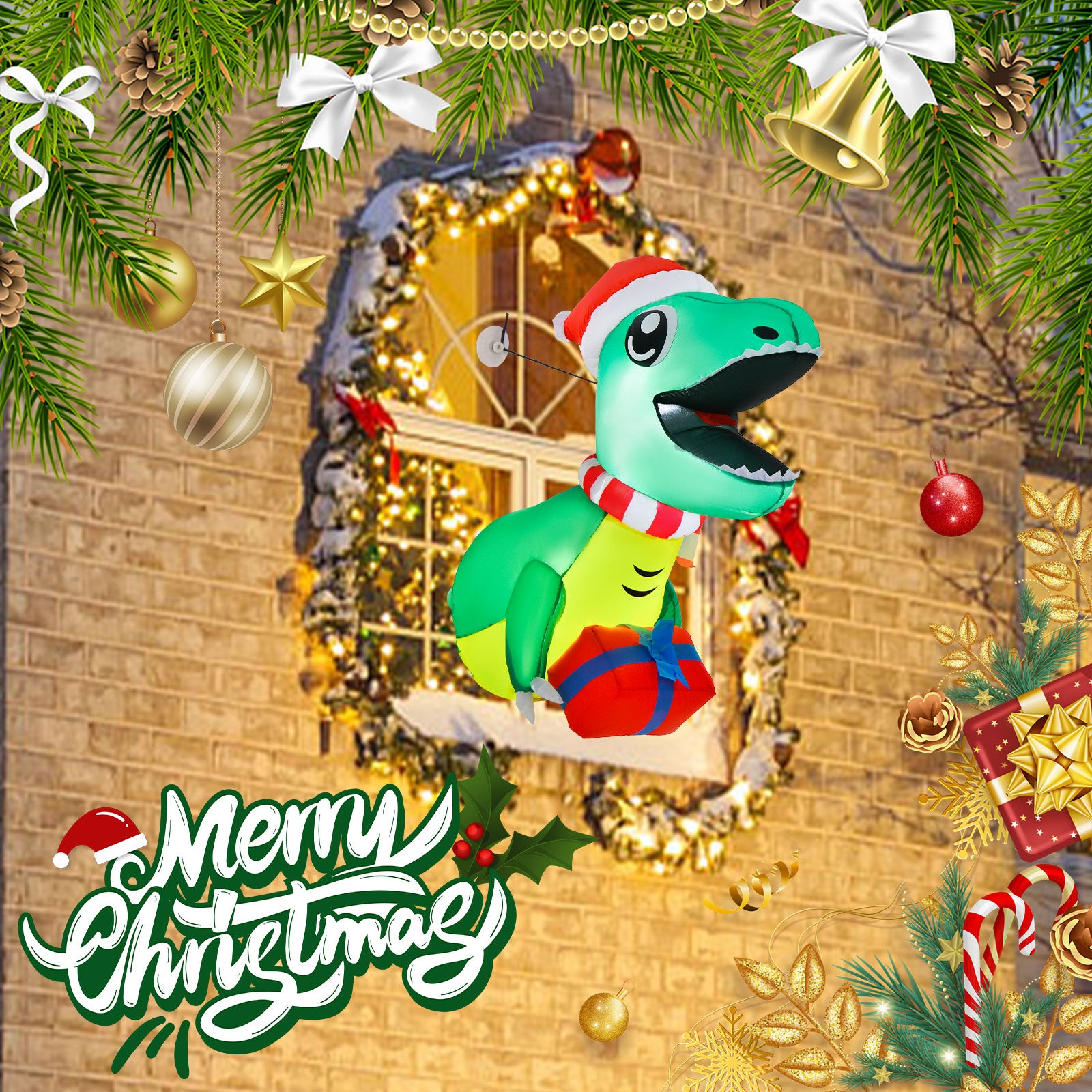 Hanging Window Dinosaur with Built-in LED Lights for Christmas Decoration