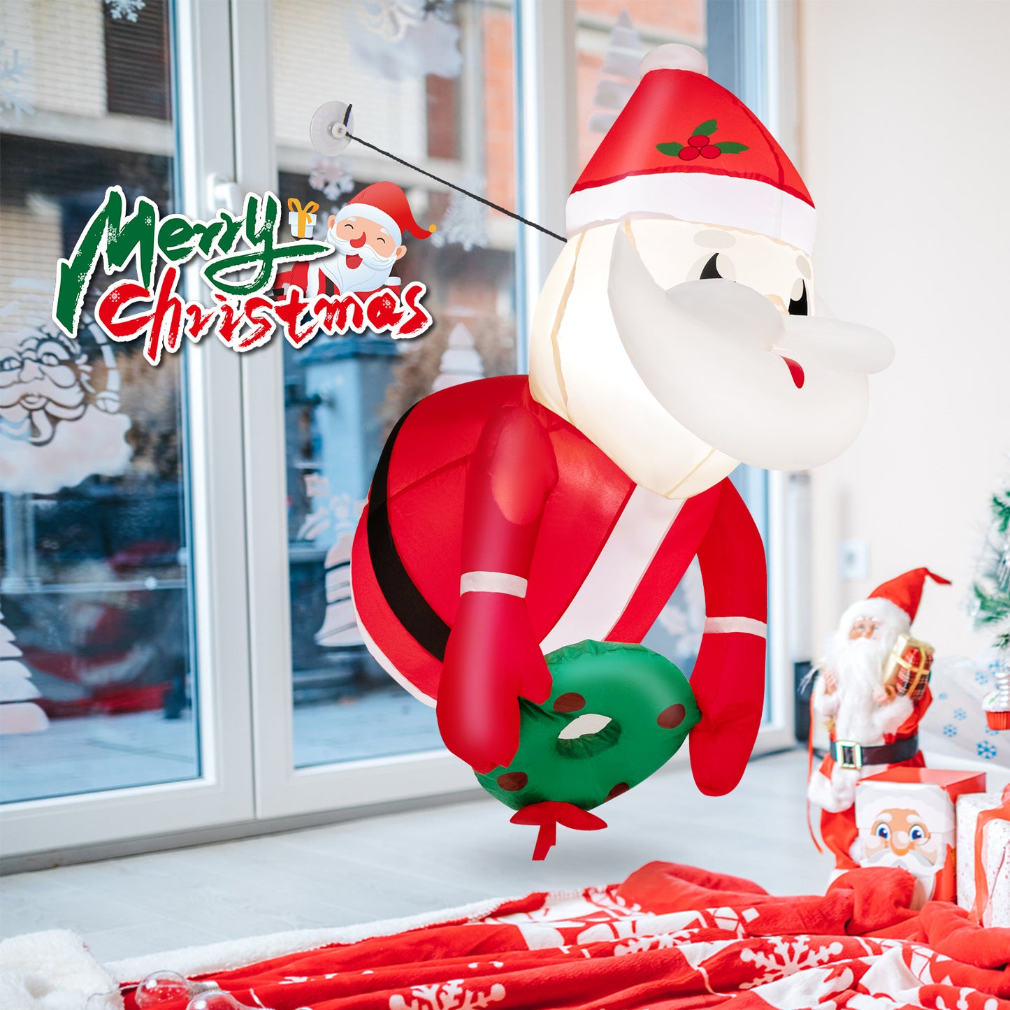 Hanging Window Santa Claus with Built-in LED Lights for Christmas Decoration