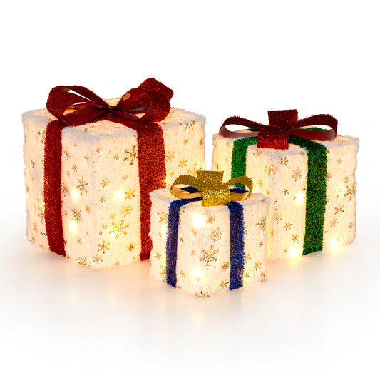 Christmas Lighted Gift Boxes Set of 3 with 48 Bright Warm Lights