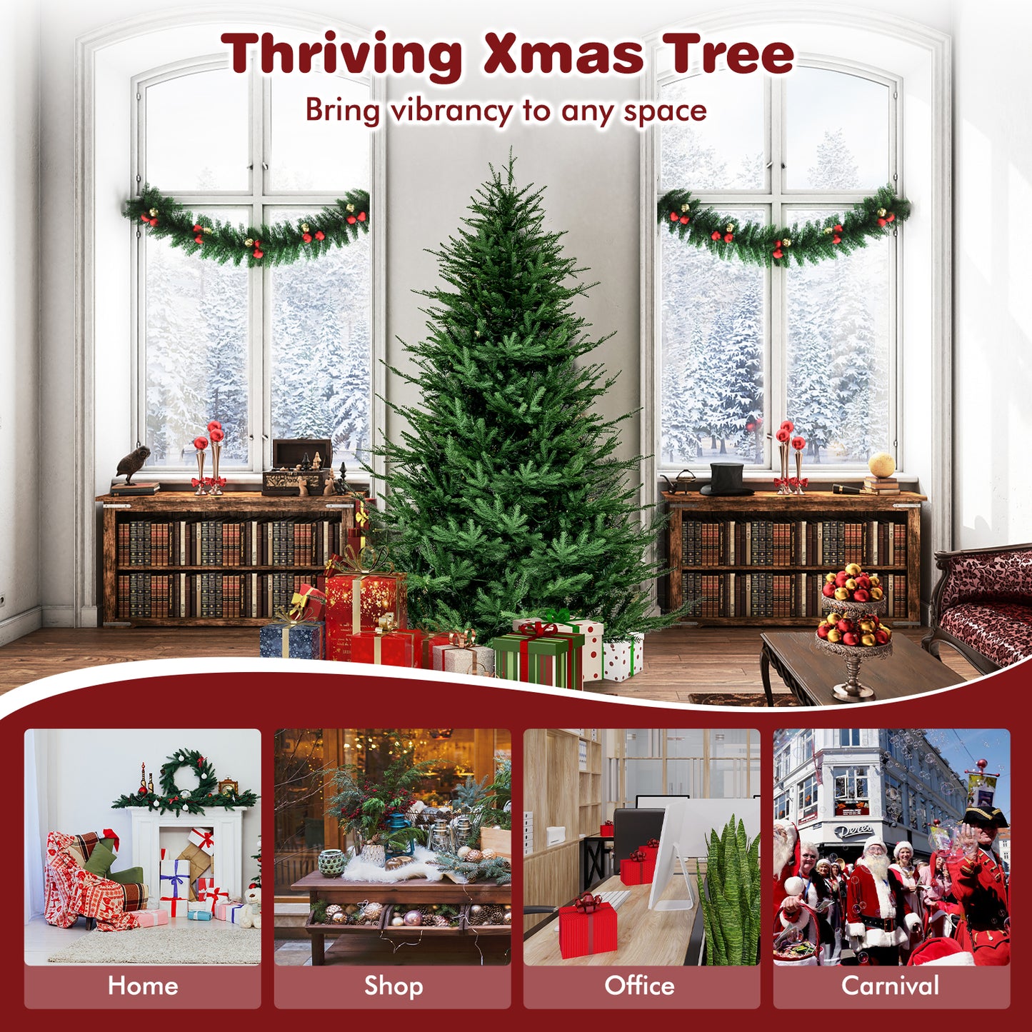 Pre-Lit Christmas Tree with LED Lights and 8 Lighting Modes-6 ft