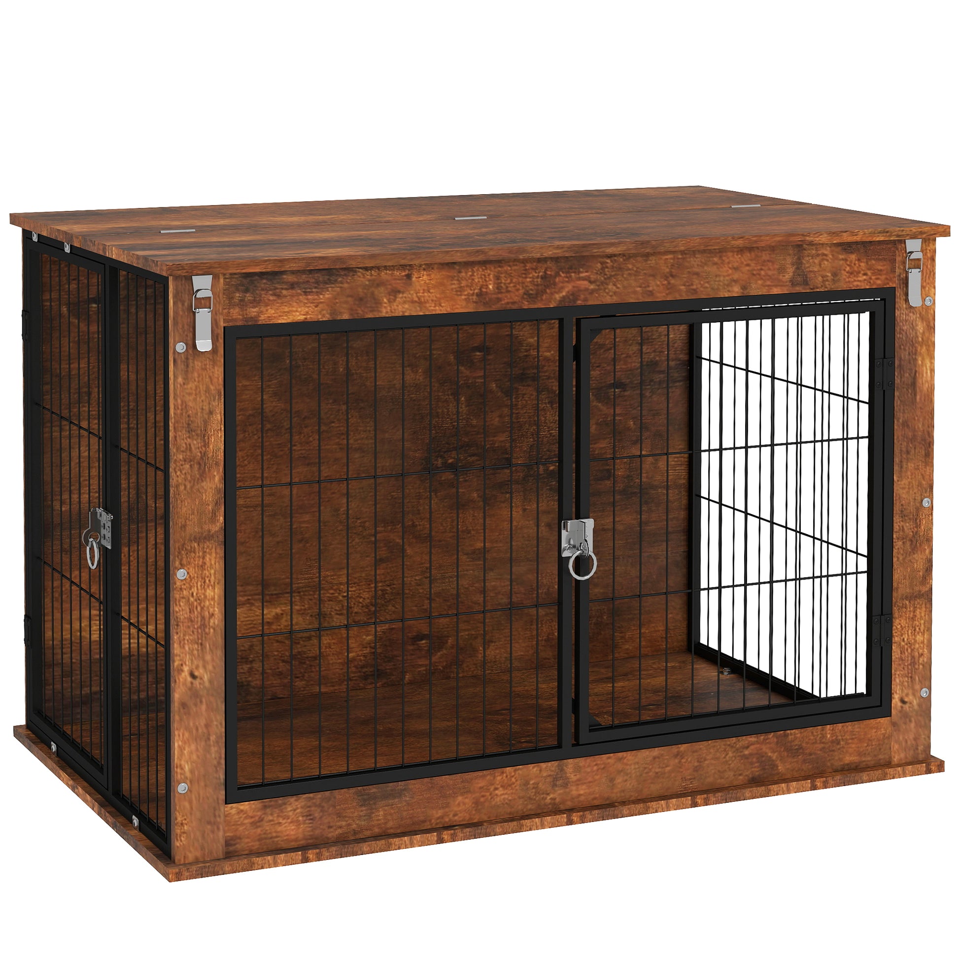 PawHut Dog Crate Furniture with Openable Top, Two Doors, for Large Dogs, Rustic Brown