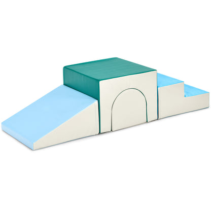 Climb and Crawl Activity Play Set Soft Zone Single-Tunnel Foam Climber-Blue &amp; Green