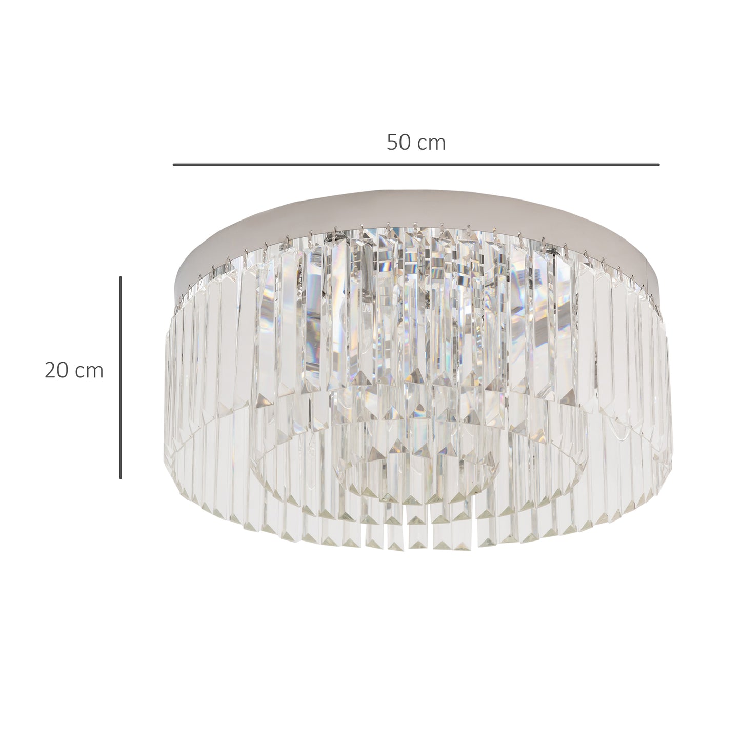 HOMCOM Crystal Ceiling Light Modern Chandeliers w/ Stainless Steel Base 10 Lights Elegant Flush Mount Ceiling Lighting for Living Room, Hallway, Bar