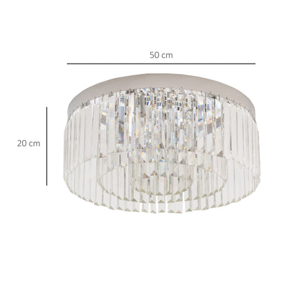 HOMCOM Crystal Ceiling Light Modern Chandeliers w/ Stainless Steel Base 10 Lights Elegant Flush Mount Ceiling Lighting for Living Room, Hallway, Bar