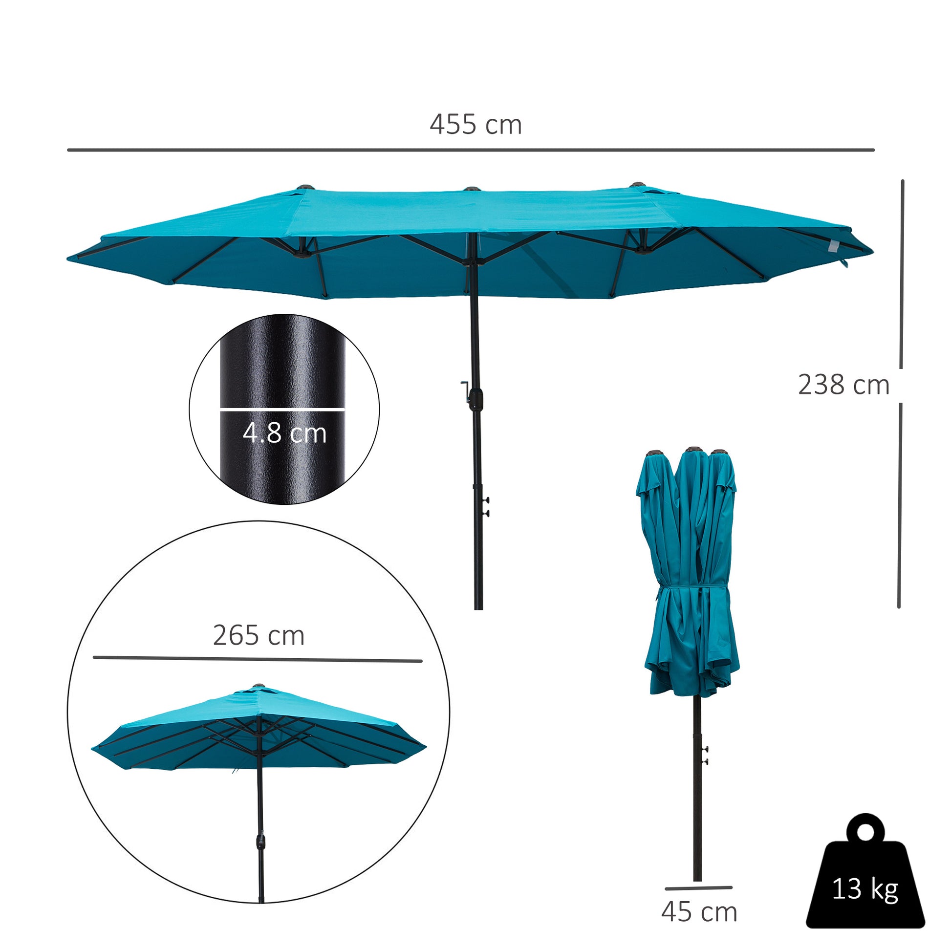 Outsunny 4.6m Double Garden Parasol - Sky Blue