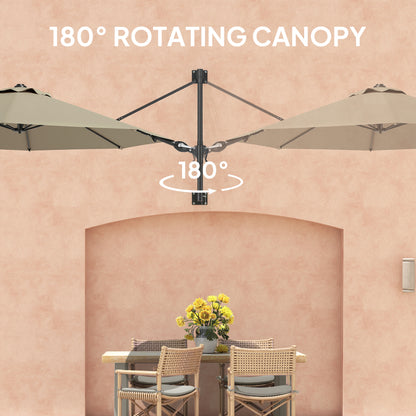 Outsunny 3(m) Wall-Mounted Parasol Shade, with Handle - Khaki