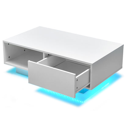 LED Coffee Table with 20 RGB Light Colors and Storage Shelf-White
