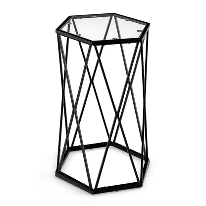 Compact Coffee Table with Tempered Glass Top and Metal Frame