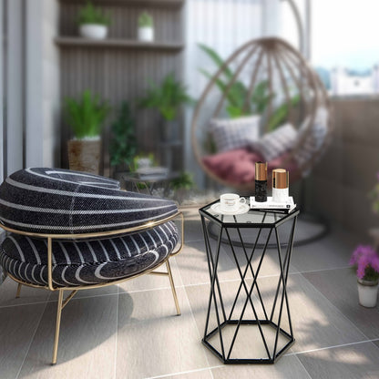 Compact Coffee Table with Tempered Glass Top and Metal Frame