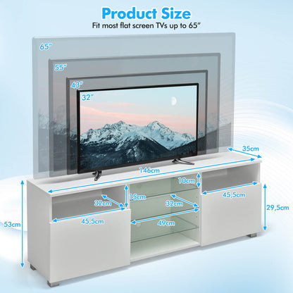 Console TV Stand for TVs up to 65" with LED Lights and 2 Doors-White