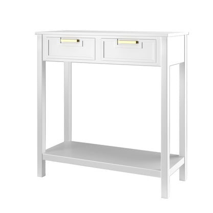 Console Table Sofa Table with 2 Drawers and Bottom Shelf-White