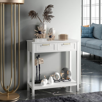 Console Table Sofa Table with 2 Drawers and Bottom Shelf-White