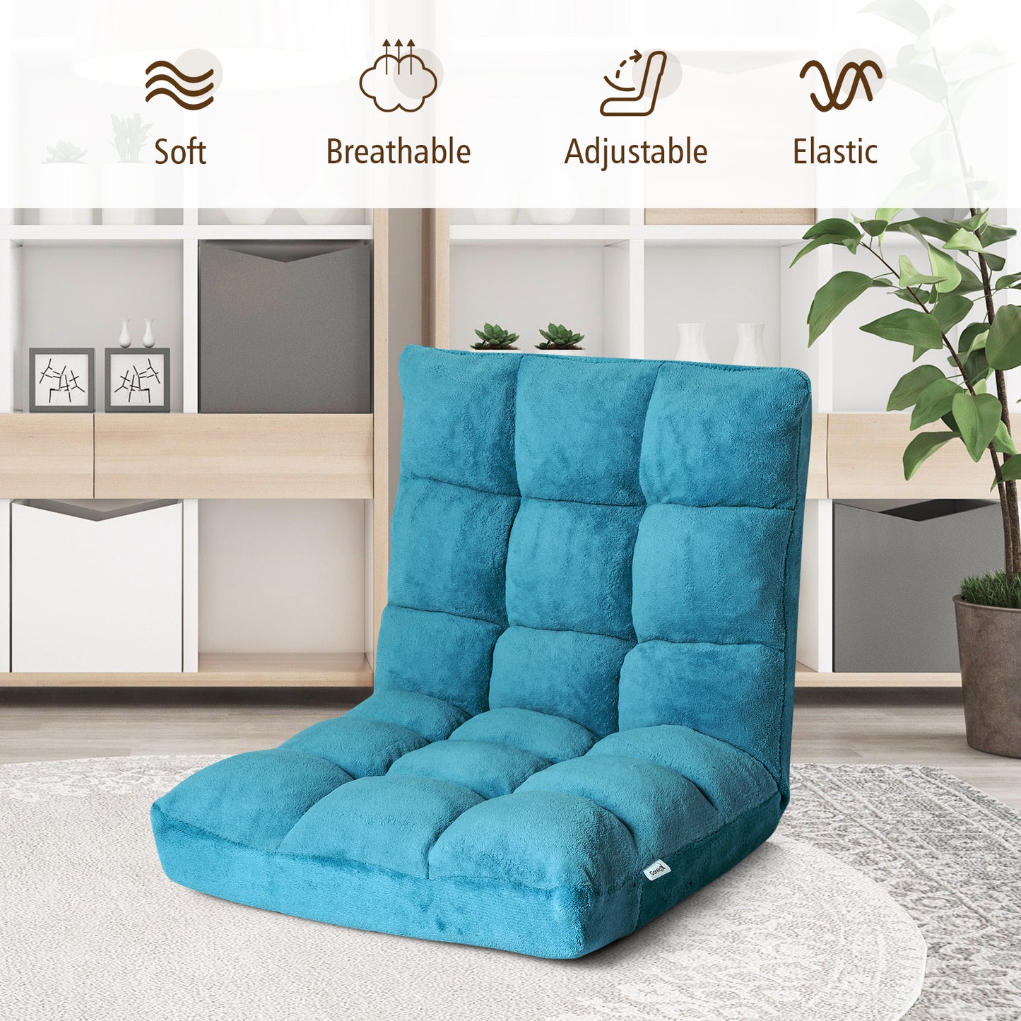 Coral Velvet Floor Gaming Chair with 14-Position Adjustable Back-Turquoise