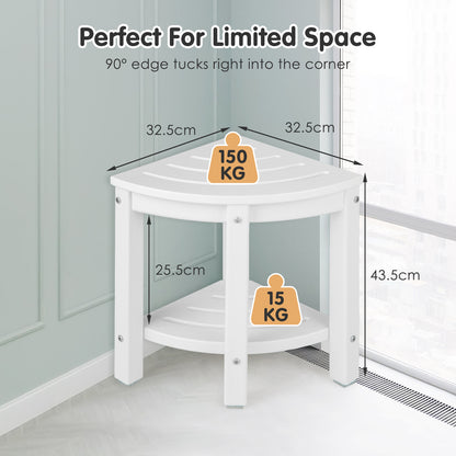 Waterproof Corner Shower Bench Stool with Storage Shelf for Shaving Legs-White