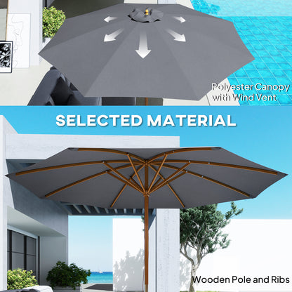 Outsunny 3m Wood Pole Parasol Umbrella - Grey