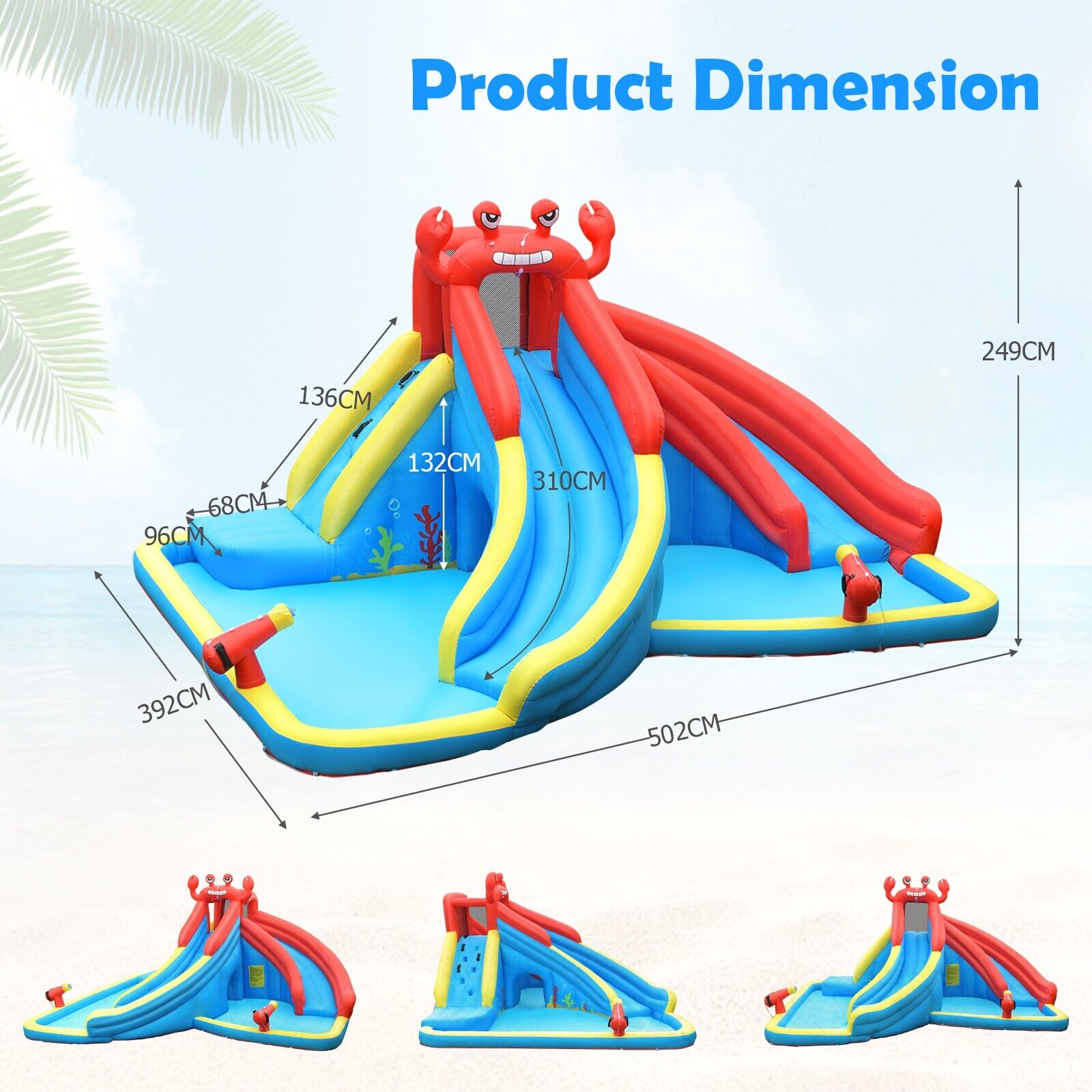 Crab Themed Water Slide Bounce House with Climbing Wall without Blower