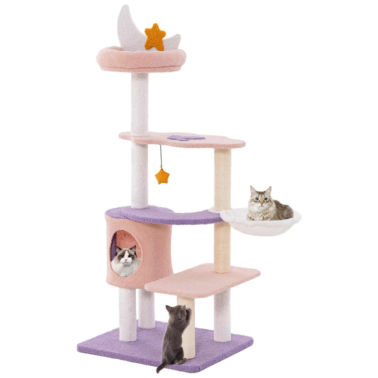Multi-level Cute Cat Tree with Sisal Covered Scratching Posts and Condo-Purple