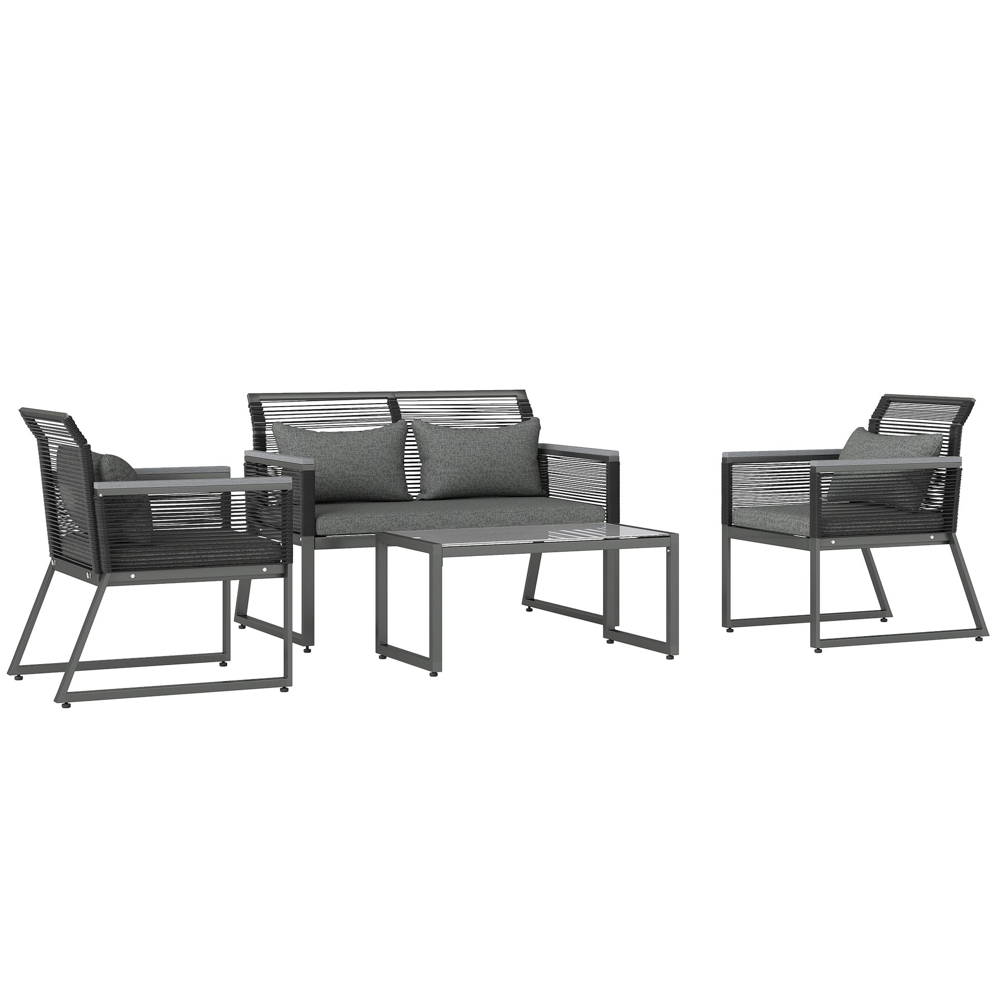Outsunny 4 Pieces Rattan Garden Furniture Set - Charcoal Grey