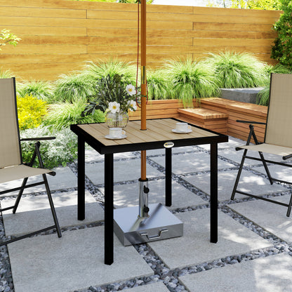 Outsunny Square Garden Dining Table with 5.4cm Parasol Hole, Slatted Top, Metal Frame, 86 x 86 x 71cm, Brown
