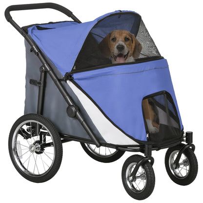 PawHut Foldable Pet Stroller, with Washable Cushion, Storage Bags, Safety Leash, for Medium, Large Dogs, Cats - Blue