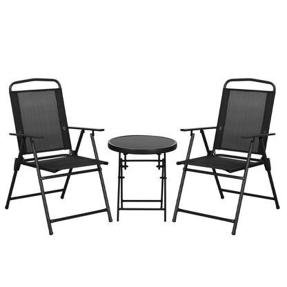 Outsunny Three-Piece Garden Seat Set, with Glass-Top Table - Black