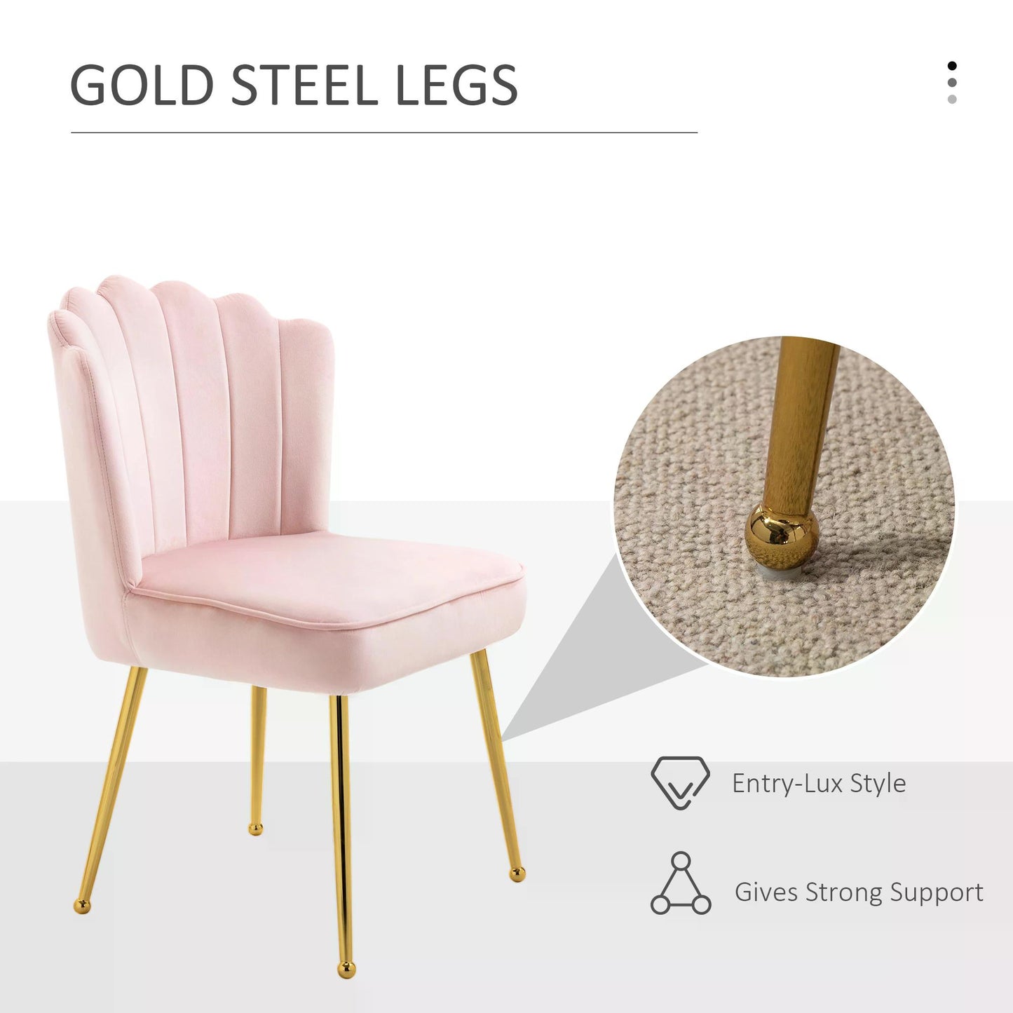 HOMCOM Velvet-Feel Shell Luxe Accent Chair, Glam Vanity Chair Makeup Seat, Home Bedroom Lounge with Metal Legs Comfort Padding, Pink