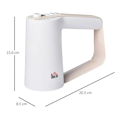HOMCOM Five-In-One Hand Mixer 500W Electric Whisk Five Speed w/ Stainless Steel Dough Hook Beater Blender Chopper for Kitchen Baking - White