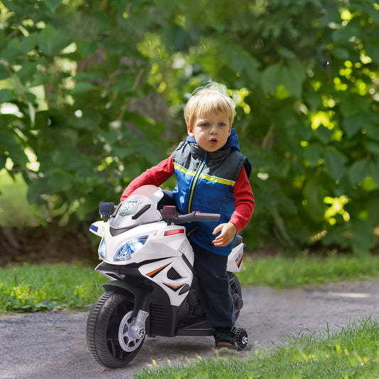 HOMCOM Kids 6V Electric Ride On Motorcycle Police Car Vehicle w/ Lights Horn Realistic Sound Outdoor Play Toy for 18 - 36 months White