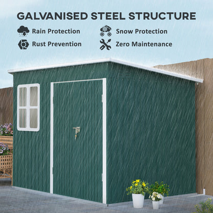 Outsunny 8.5 x 6ft Storage Shed Galvanised Steel Garden Shed, Metal Shed with Foundation Kit, Window, Lockable Wide Doors and Air Vents for Outdoor Patio, Green