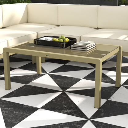 Outsunny 5-Piece Garden Corner Sofa Set with Cushions, 6 Seater Aluminium Garden Furniture Set with Glass Top Coffee Table, Patio Sectional Conservatory Furniture for Patio & Terrace, Gold Tone