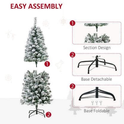 HOMCOM 5 Feet Pre Lit Christmas Tree Artificial Snow Flocked Christmas Tree with Warm White LED Light, Holiday Home Xmas Decoration, Green White
