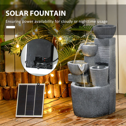 Outsunny Solar Powered Outdoor Water Fountain - Dark Grey