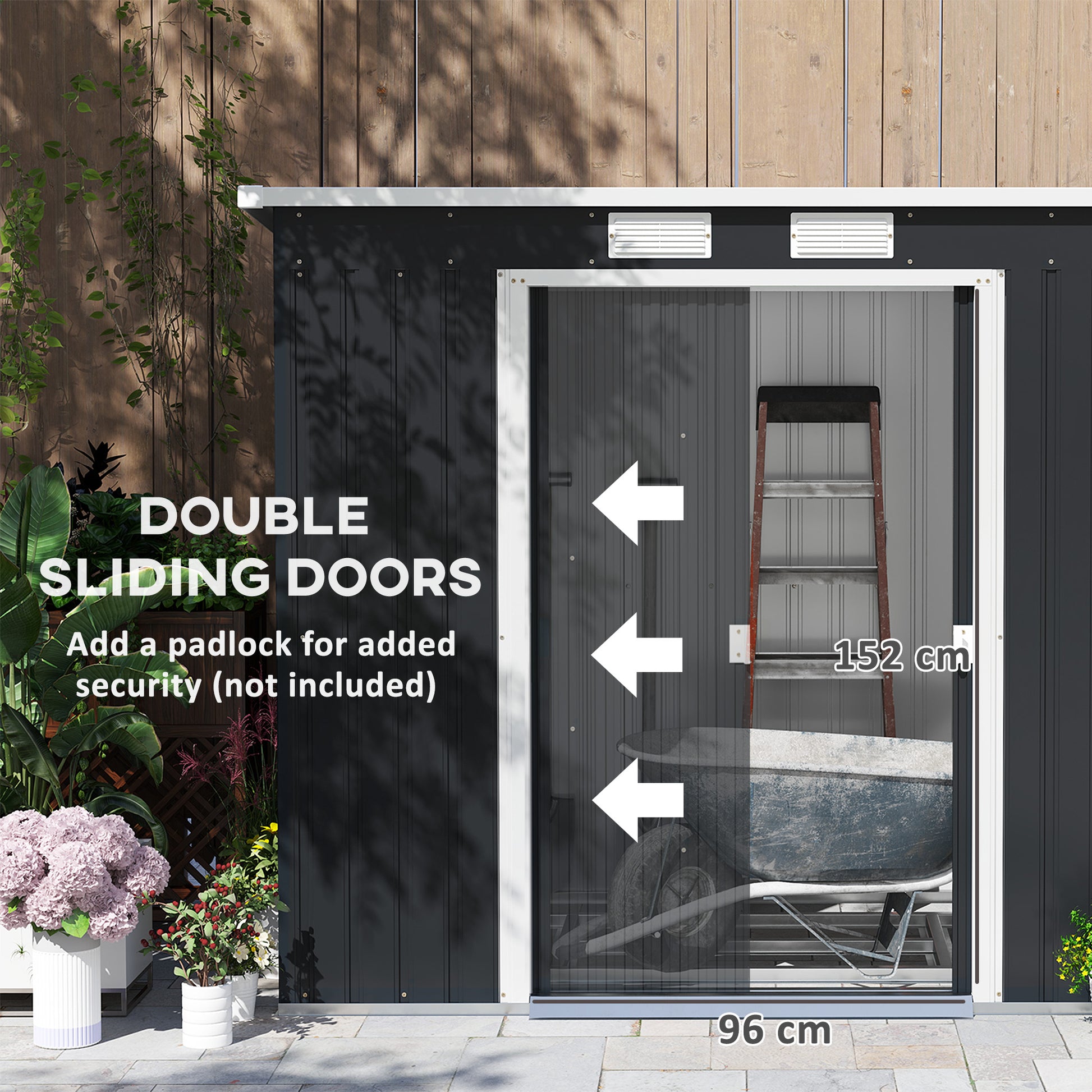 Outsunny 7 x 4ft Galvanised Steel Garden Shed, with Foundation Kit - Dark Grey